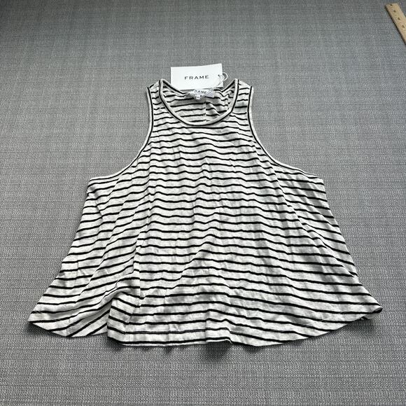 FRAME Swingy Tank‎ Top Small Pullover 100% Linen Black White New - Picture 1 of 9